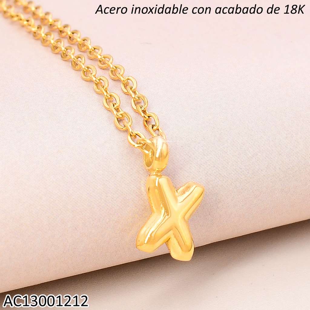 CADENA ACERO INOX. ACABADO 18K.INICIAL "X" P25070039
