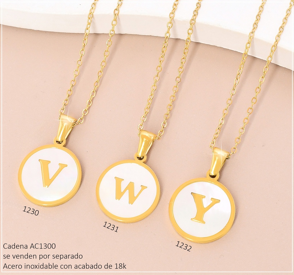 CADENA ACERO INOX. ACABADO 18K.INICIAL "W" DIJE RD P25061368