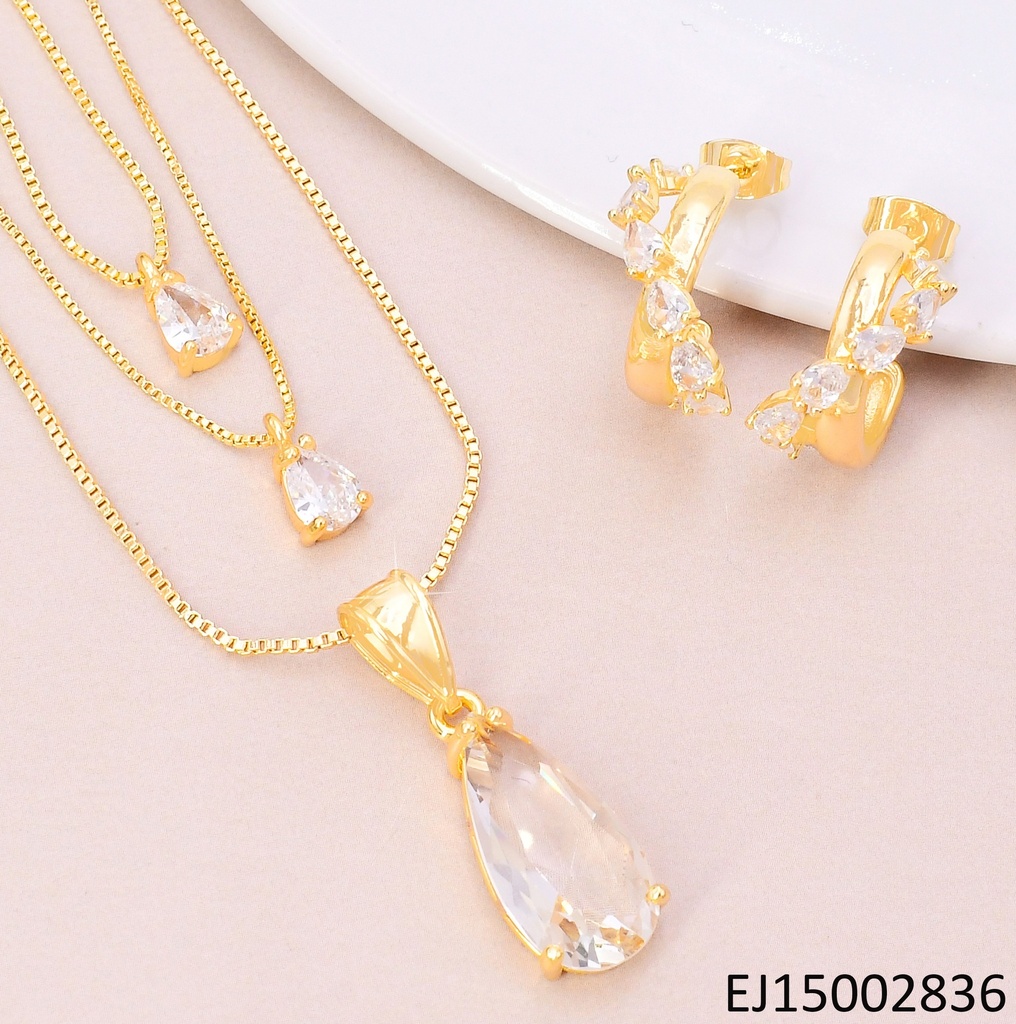 SET ARETES "C"ZIRC/LISOS DOBLE CAD.DIJE GOTA SE1005-9
