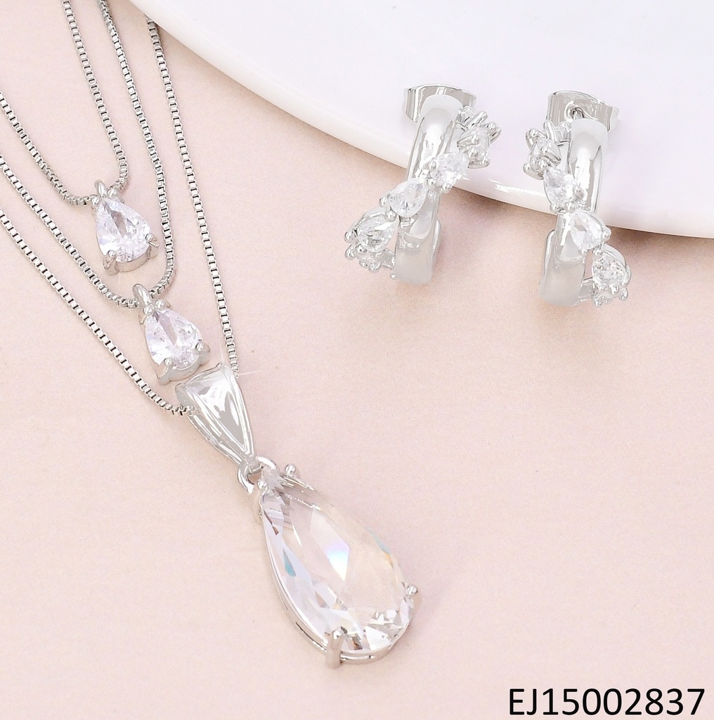 SET PLAT. ARETES "C"ZIRC/LISOS DOBLE CAD.DIJE GOTA SE1006-9