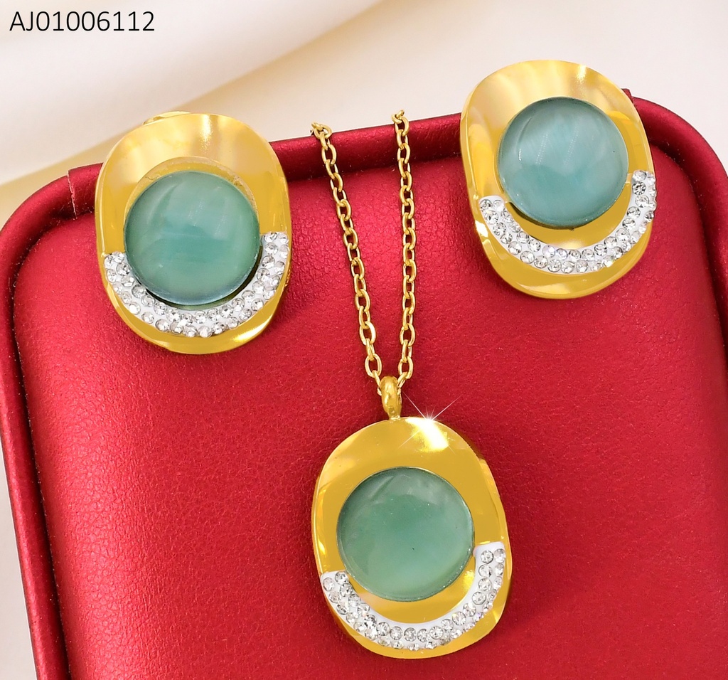 SET DORADO OVALO CENTRO / PIEDRA CELESTE/ ARCO ZIRC. SA1770-118