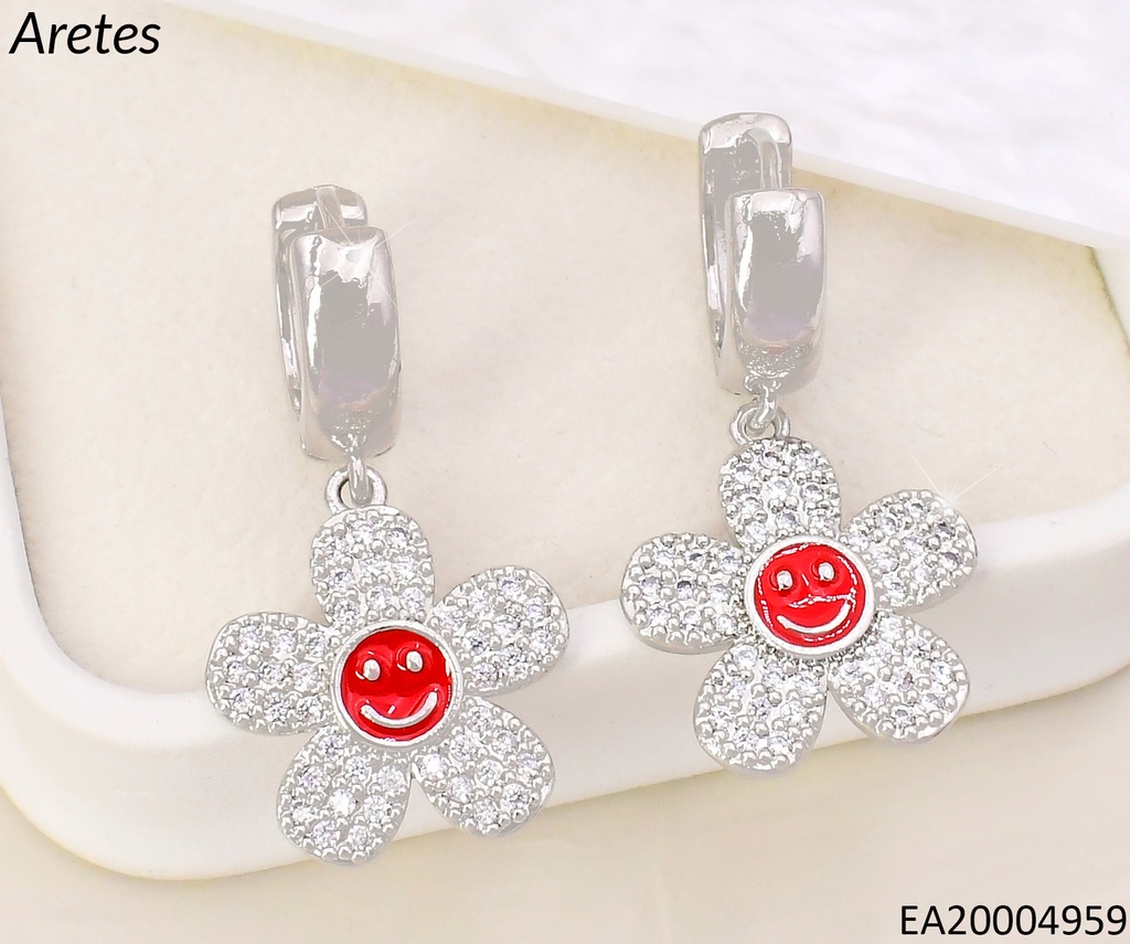 ARETES HUGGIES PLAT.C/FLOR CARITA FELIZ EE5073-268