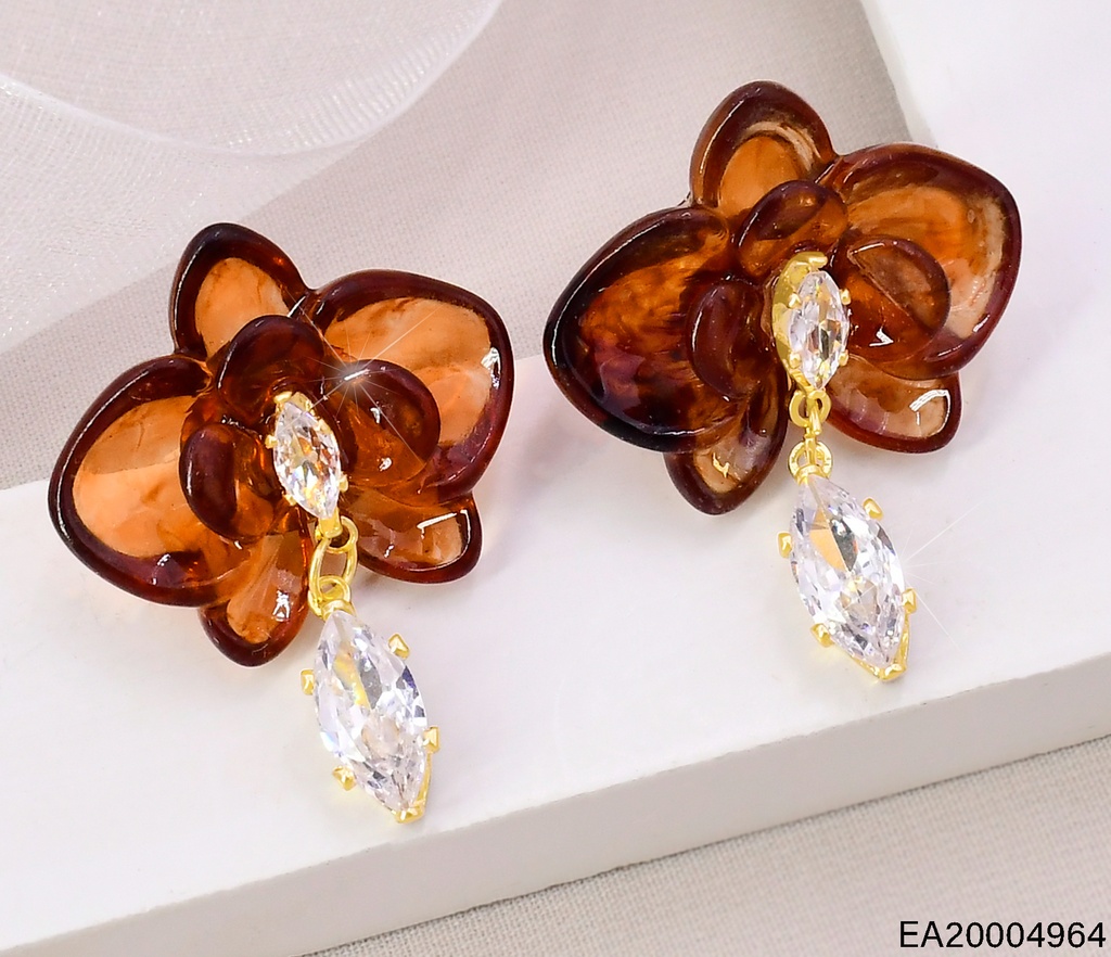 ARETES DOR FLOR CAFE / ZIRC. CRISTAL EE5123-420