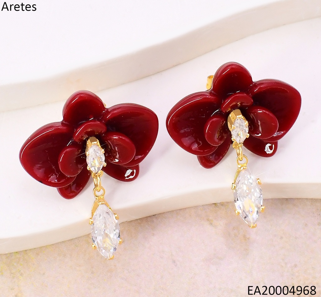 ARETES DOR FLOR ROJA / ZIRC. OVALADA CRISTAL EE5124-420