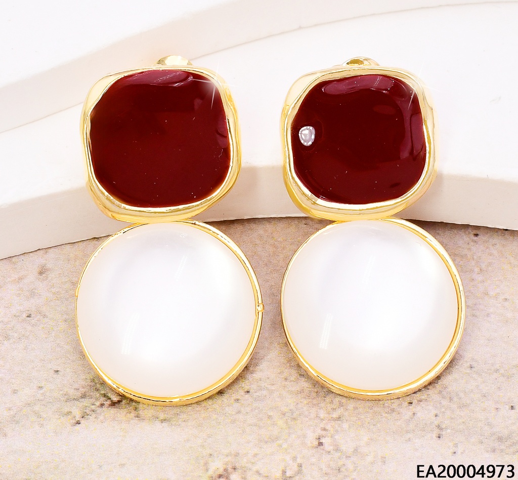 ARETES CUADRO ROJO/ CIRCULO BLANCO/BORDES DOR EE5135-355