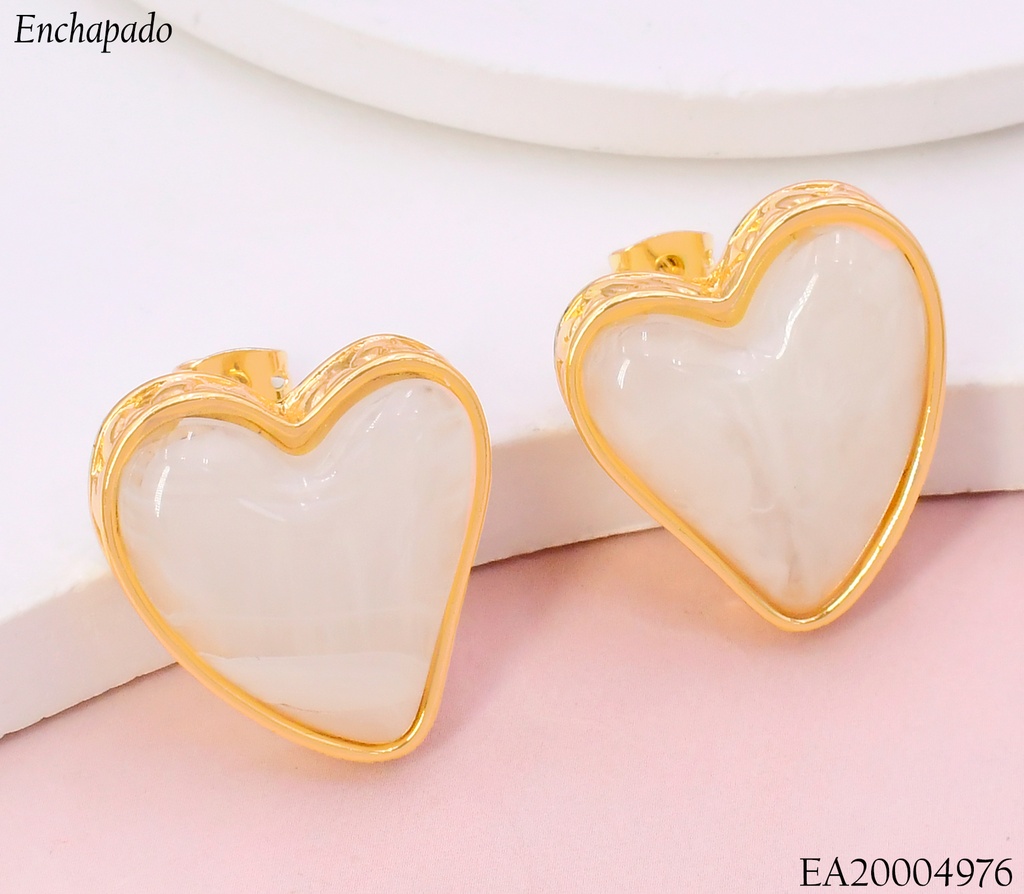 ARETES CORAZON BLANCO BORDE ANCHO DOR.EE5146-120
