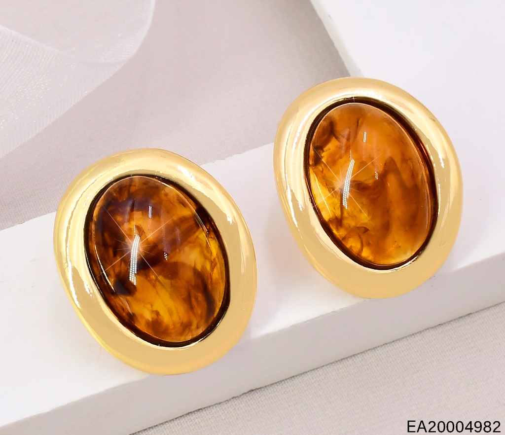 ARETES DORADO OVALO PIEDRA CAFE EE5154-120