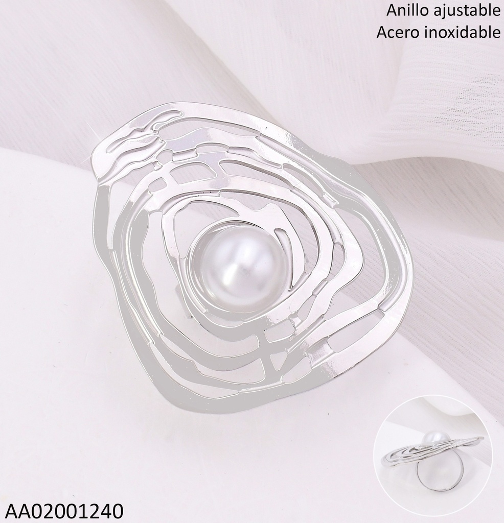 ANILLO PLAT.ROSA CALADA CENTRO PERLA RA575-45