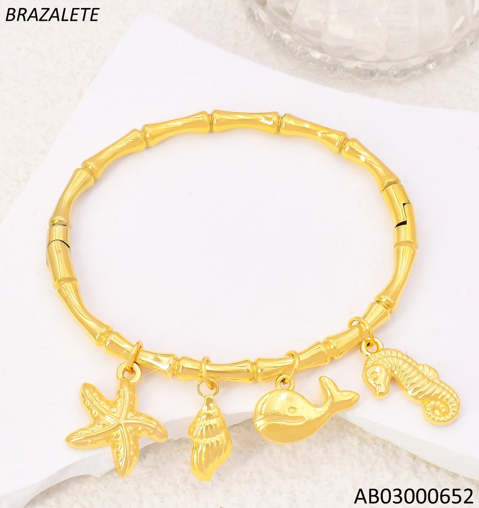 BRAZALETE DOR BAMBOO DIJES ESTRELLA /BALLENA/CABALLITO DE MAR/CONCHA BA2292-45 CODIGO REPETIDO EN AB03000656