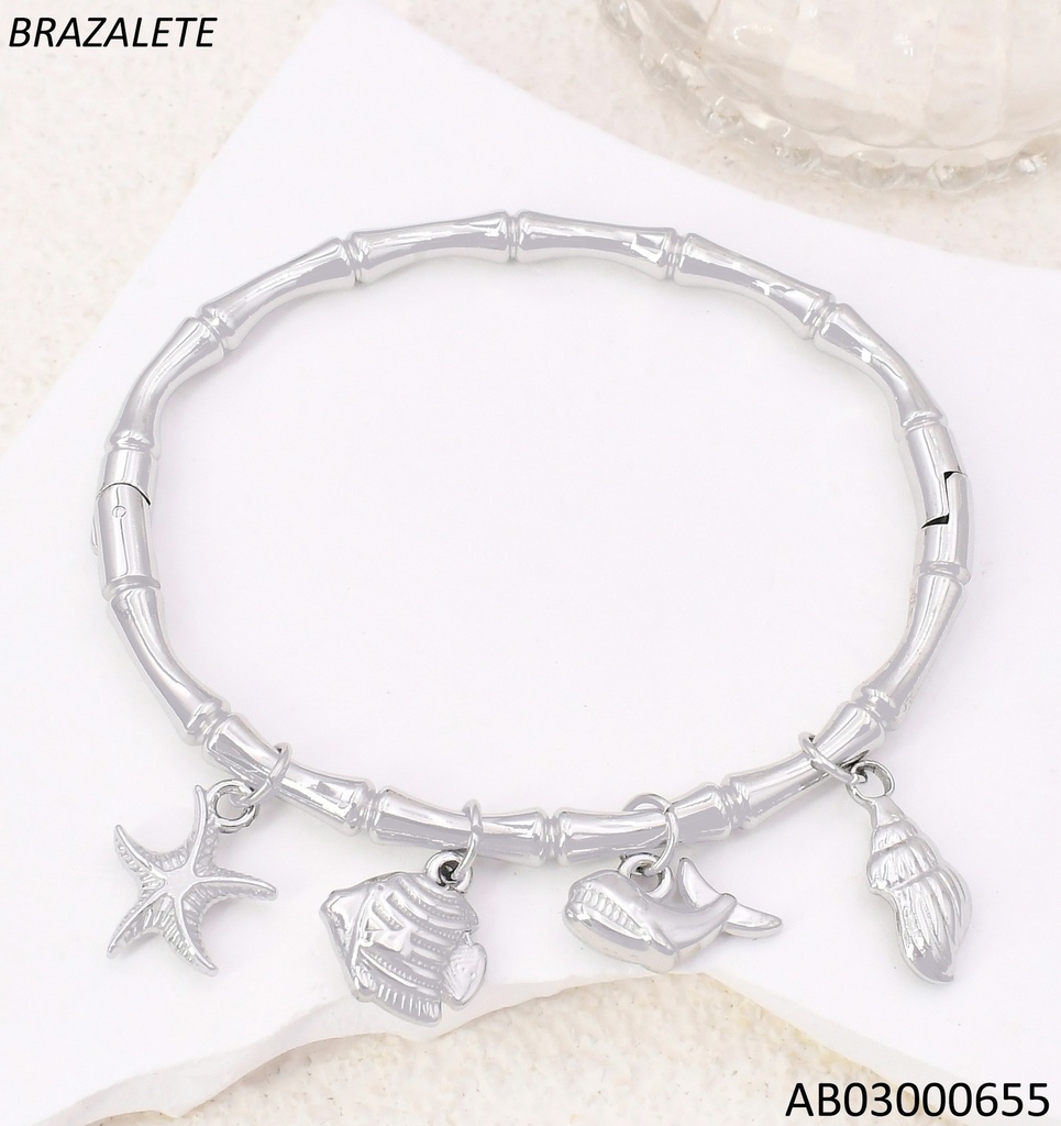 BRAZALETE PLAT BAMBOO DIJES ESTRELLA /BALLENA/CABALLITO DE MAR/CONCHA BA2297-45