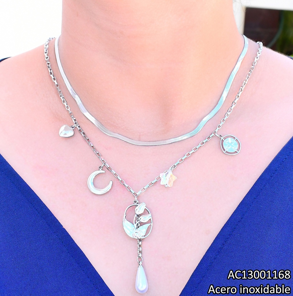 CADENA DOBLE PLAT 5 DIJES🌷 ENCANTO MARINO CA480-45