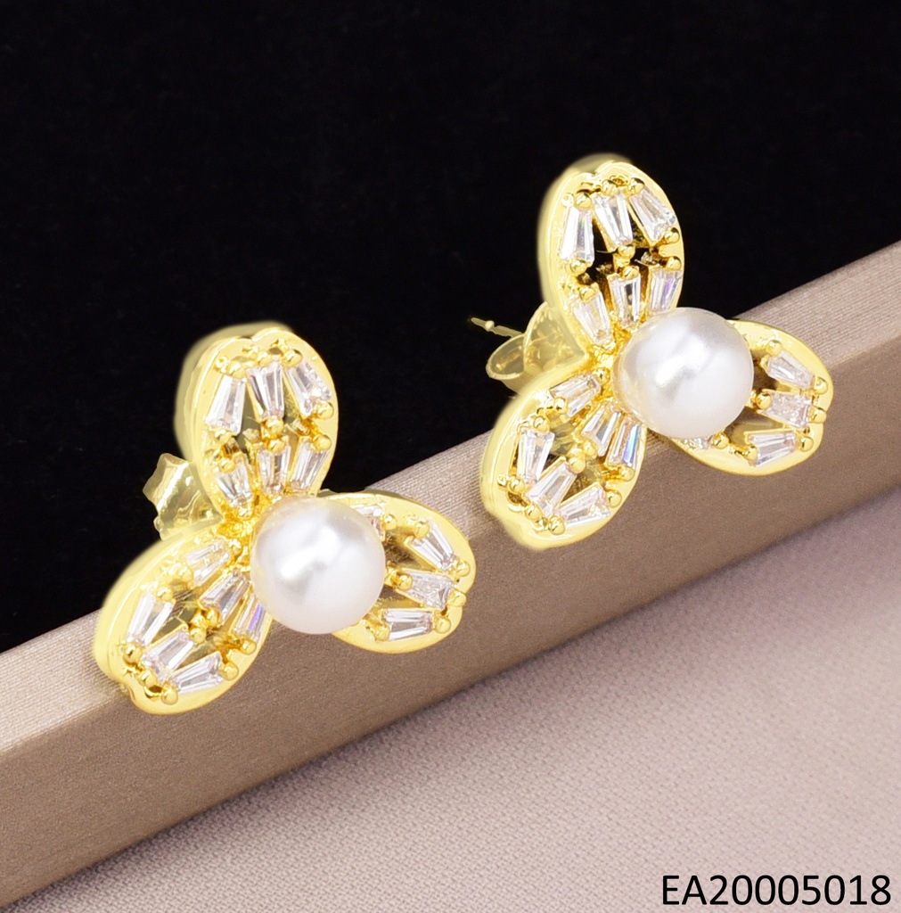 ARETES DOR FLOR ZIRC RECT/PERLA CENTRO  EE4320-355