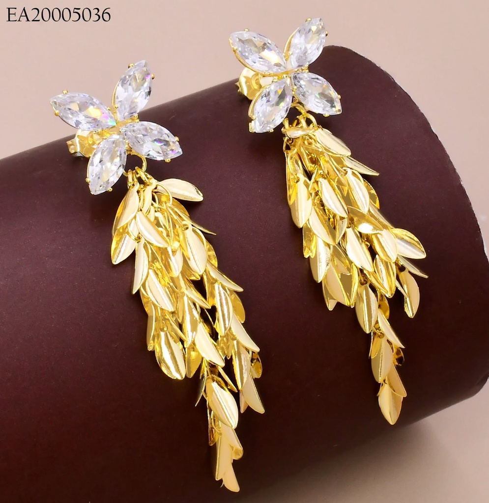 ARETES DOR FLOR ZIRC. /HOJITAS  EE4376-355