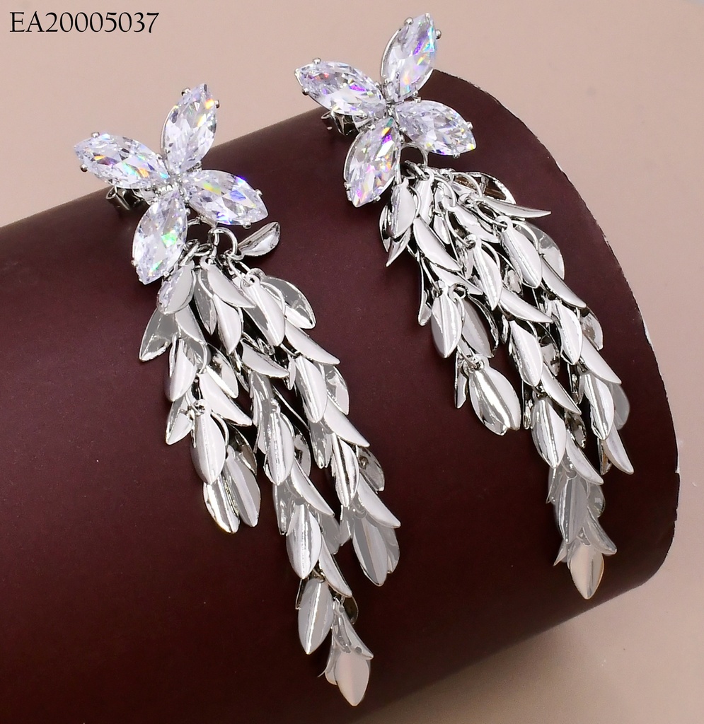 ARETES PLAT FLOR ZIRC. /HOJITAS   EE4377-355