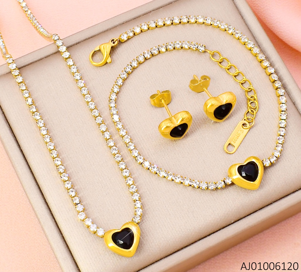 SET CORAZON NEGRO C/PULSERA ZIRC. 10128-436