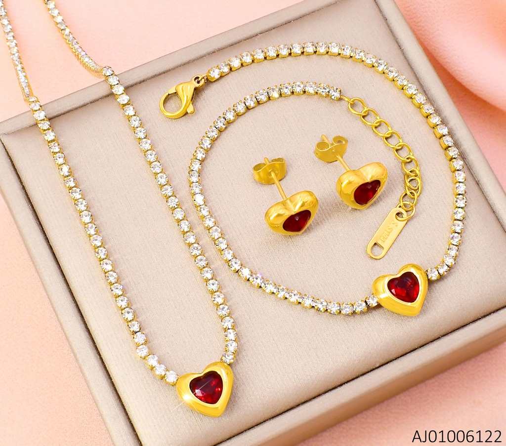 SET CORAZON ROJO C/PULSERA ZIRC. 10129-436