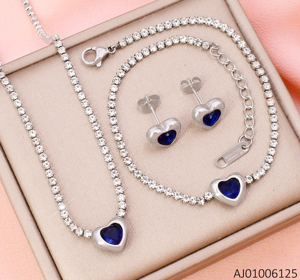 SET PLAT. CORAZON AZUL C/PULSERA ZIRC. 10130-436