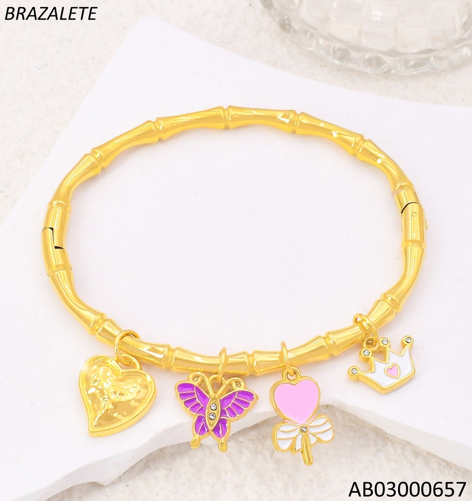 BRAZALETE DOR BAMBOO  CORAZONES/MARIPOSA/CORONA BA2294-45