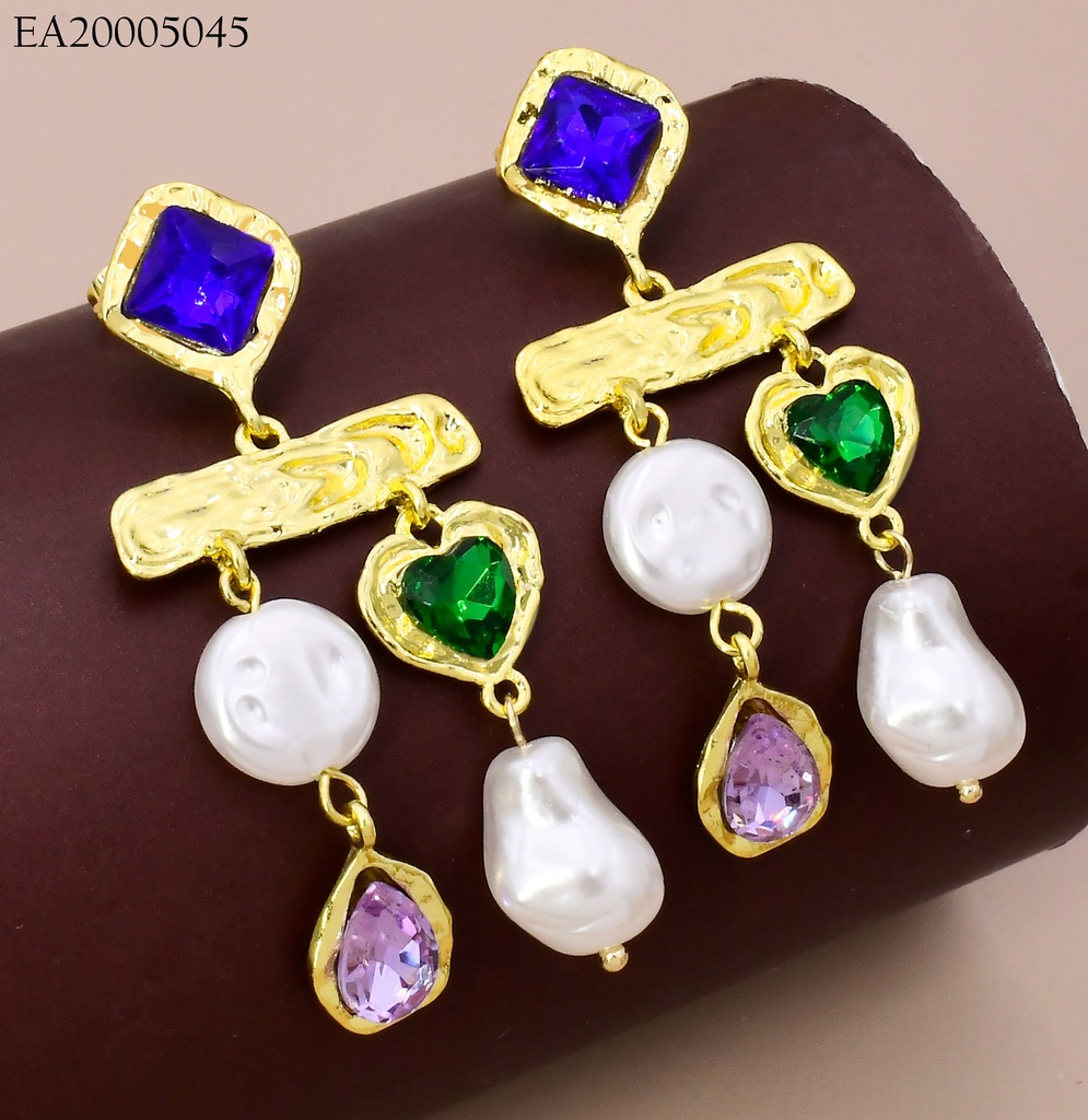 ARETES DOR ROMBO/BARRITA/PERLA/CORAZON/GOTA EA4022-9