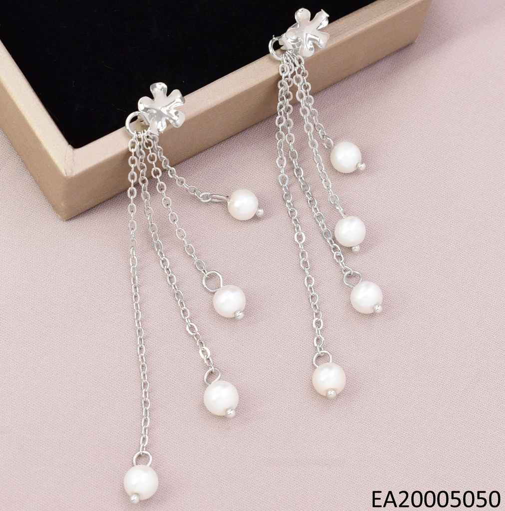 ARETES PLAT FLOR 5 PETALOS CADENAS PERLITAS EE4049-9