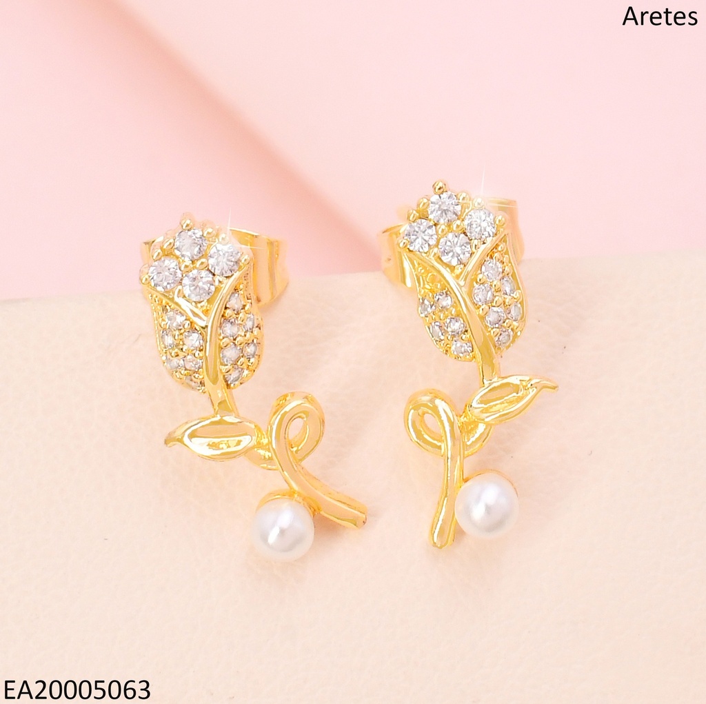 ARETES DOR TULIPAN ZIRC. CRISTAL / PERLA EE4064-9