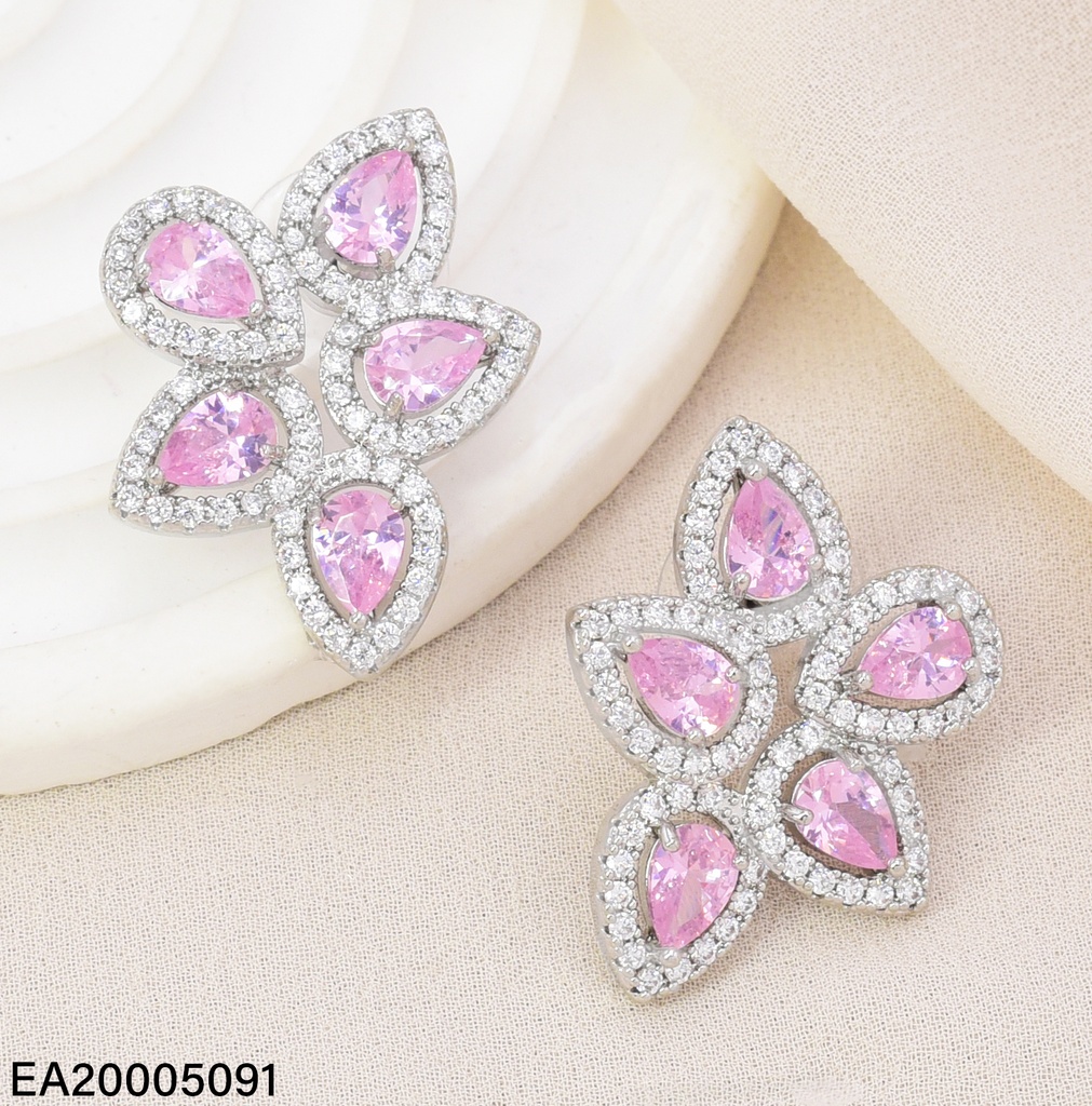 ARETES PLAT 5 GOTAS ROSADAS EE4381-6