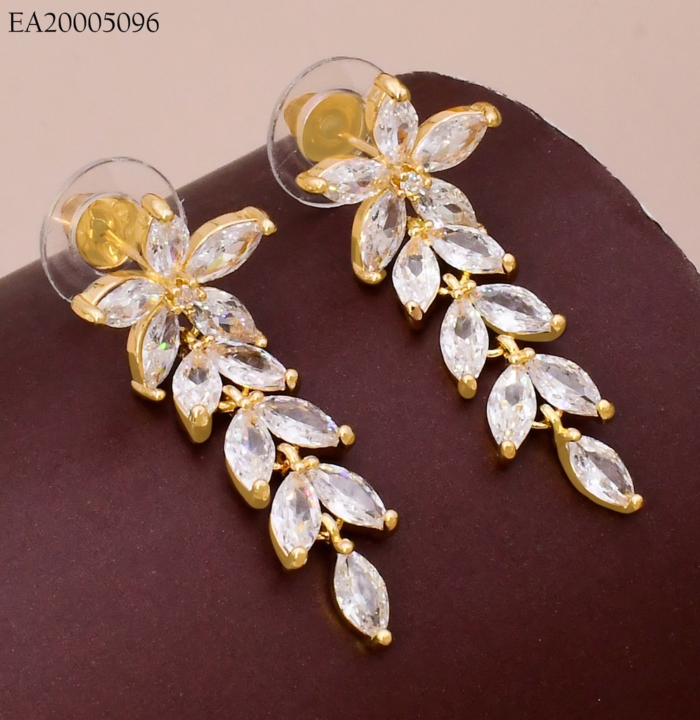 ARETES DOR FLOR /HOJITAS ZIRC. VERT EE4390-6