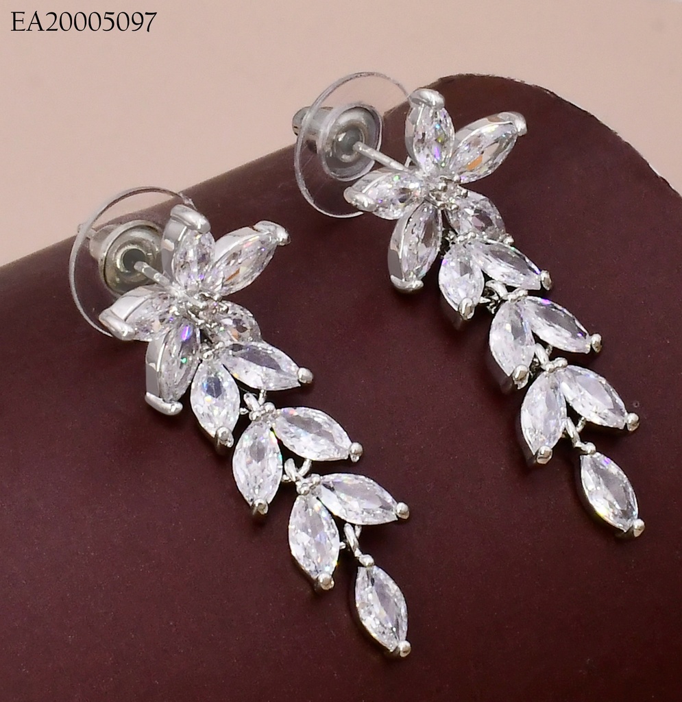 ARETES PLAT FLOR/ HOJITAS ZIRC. VERT EE4391-6