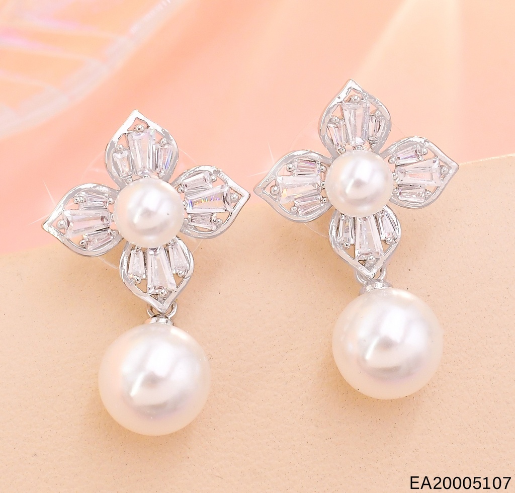 ARETES PLAT.FLOR ZIRC. C/PERLA COLGANTE EE4407-6