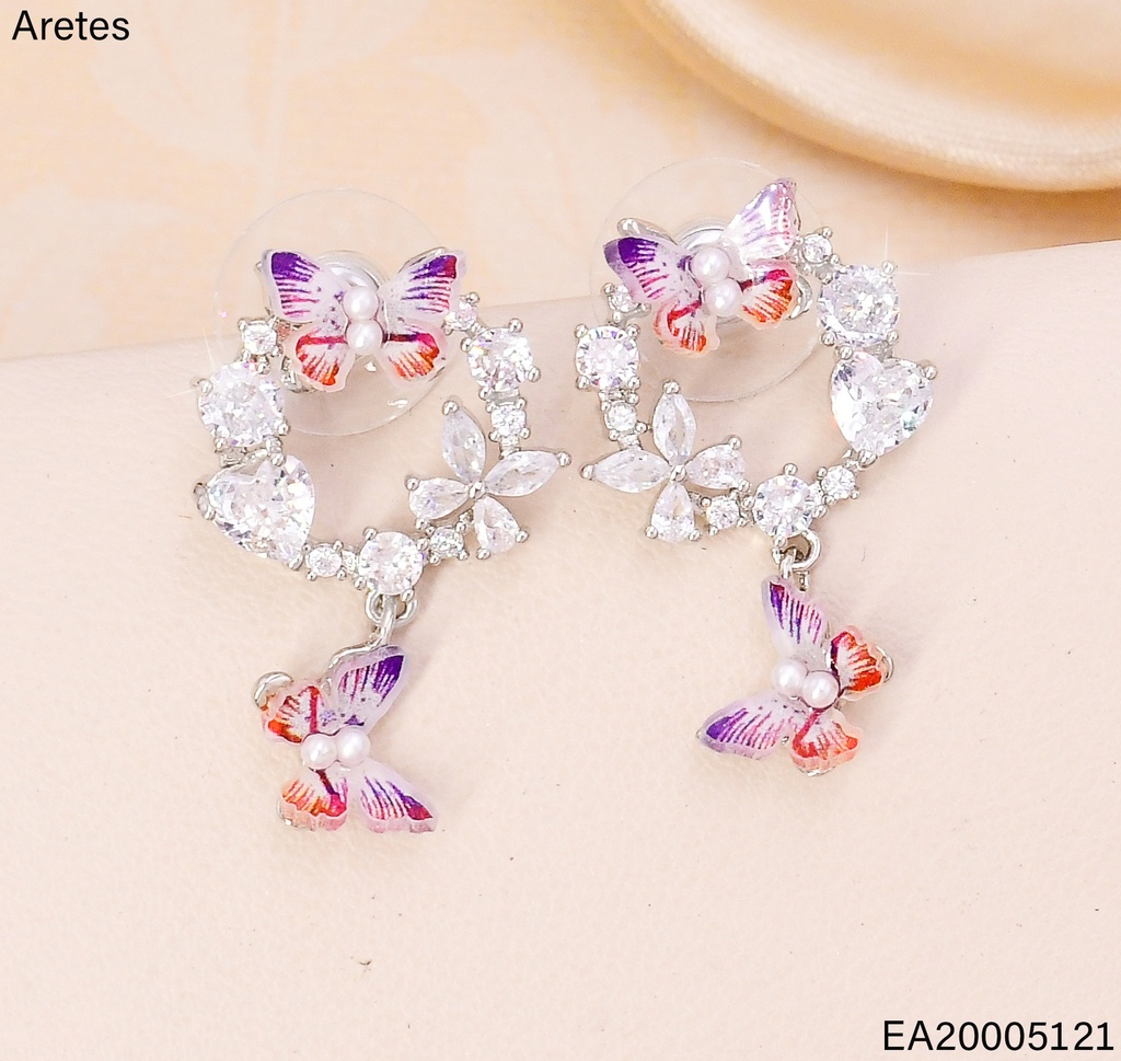 ARETES PLAT. GUIRNALDA CRISTAL C/MARIPOSAS EE4465-6