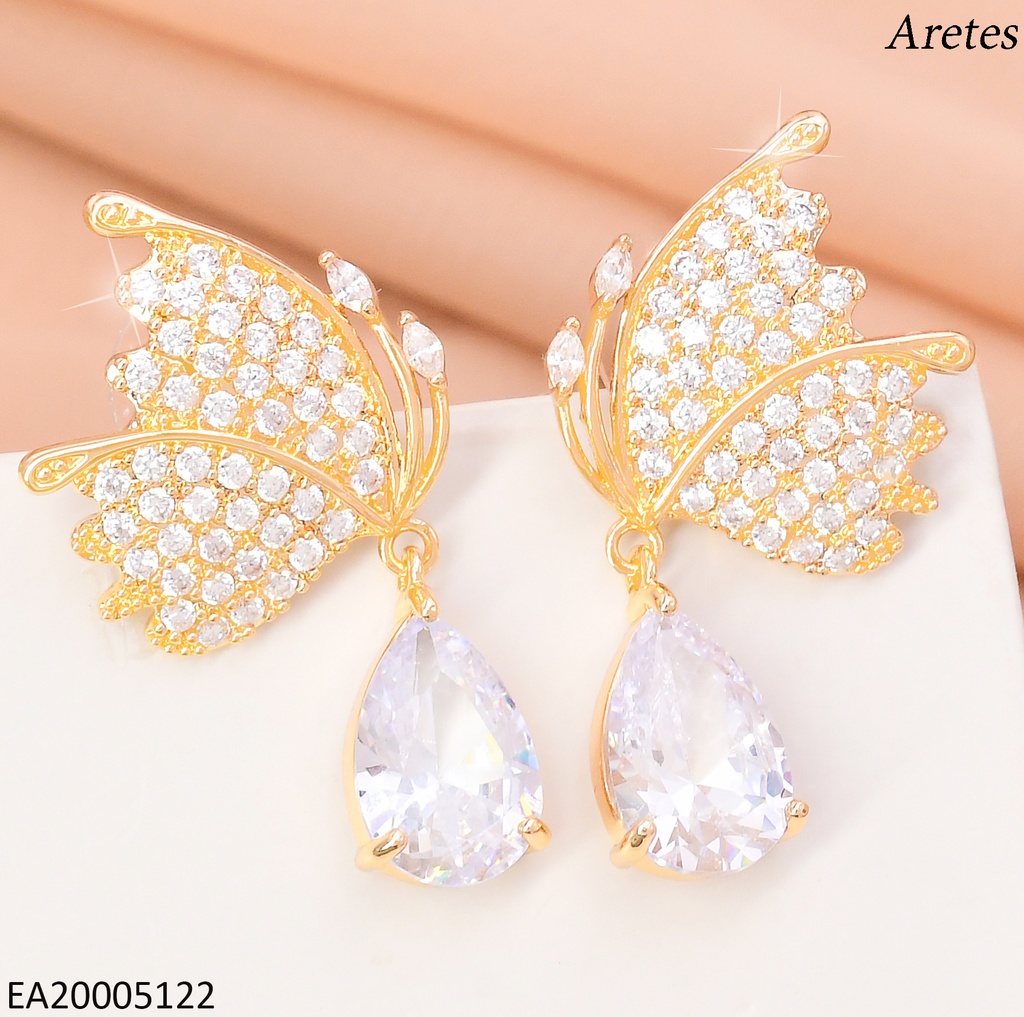 ARETES DOR MARIPOSA VISTA LATERAL /ZIRC GOTA CRISTAL EE4472-6
