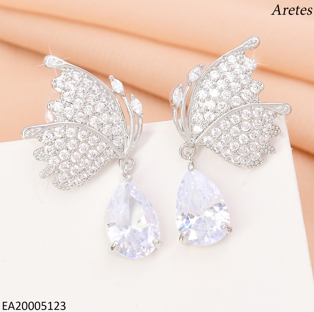 ARETES PLAT MARIPOSA VISTA LATERAL /ZIRC GOTA CRISTAL EE4473-6
