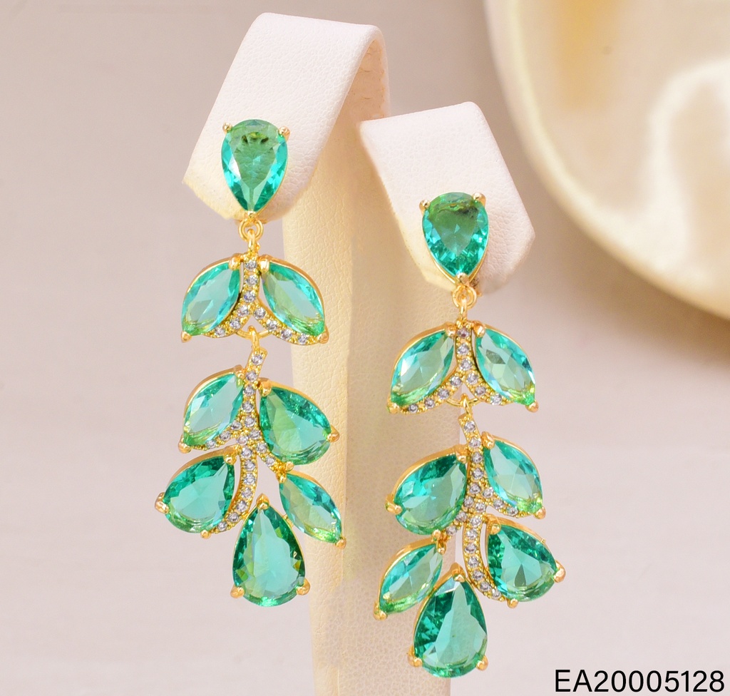 ARETES DOR HOJITAS ZIRC VERDE EE4494-6