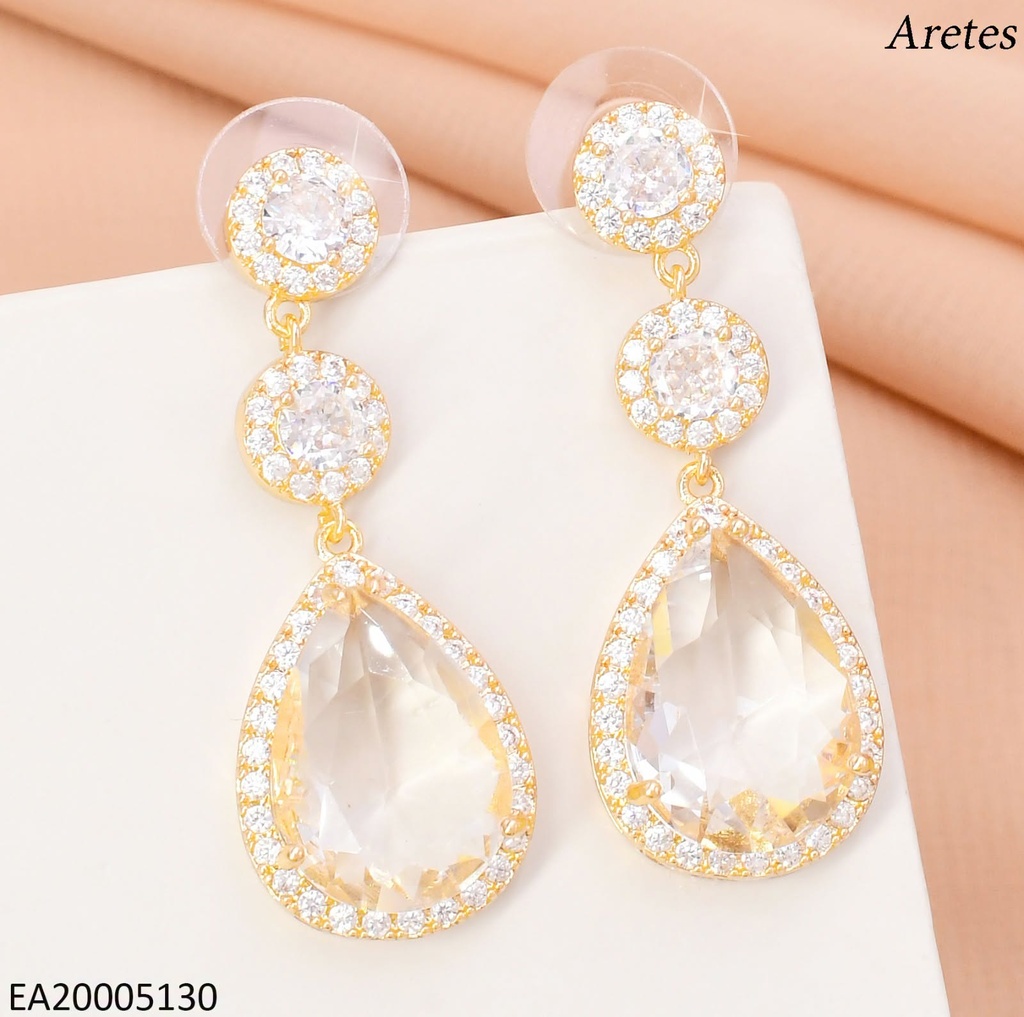 ARETES DOR 2 ZIRC. RD GOTA COLGANTE EE4496-6