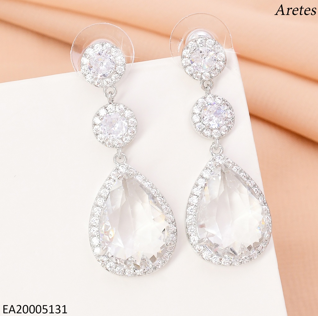 ARETES PLAT 2 ZIRC. RD GOTA COLGANTE  EE4497-6