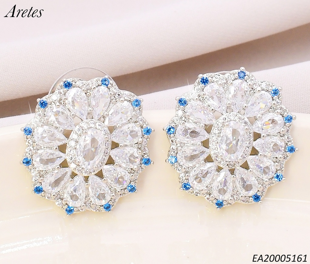 ARETES PLAT.RD.BORDES PUNTEADOS ZIRC.AZUL EE4557-6