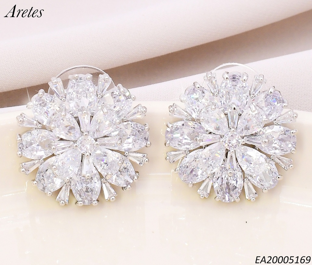 ARETES PLAT.RD ZIRCONIAS/FLOR CENTRO EE4569-6