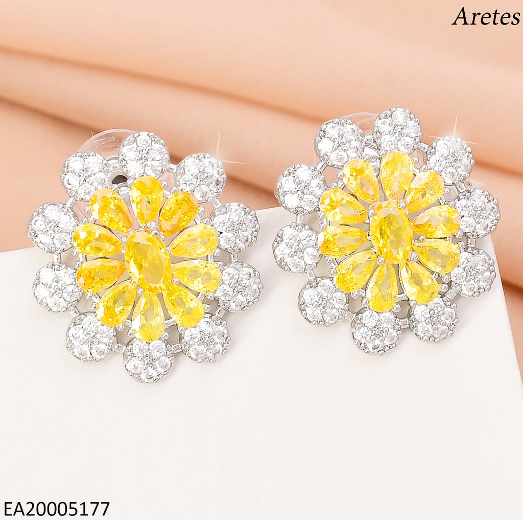 ARETES FLOR ZIRC AMARILLAS & CRISTAL EE4583-6