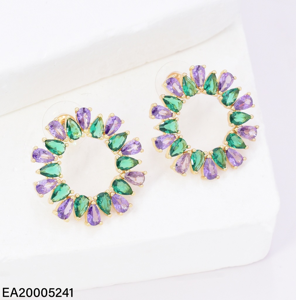ARETES DOR CIRCULO ZIRC VERDES/MORADAS EE4738-9
