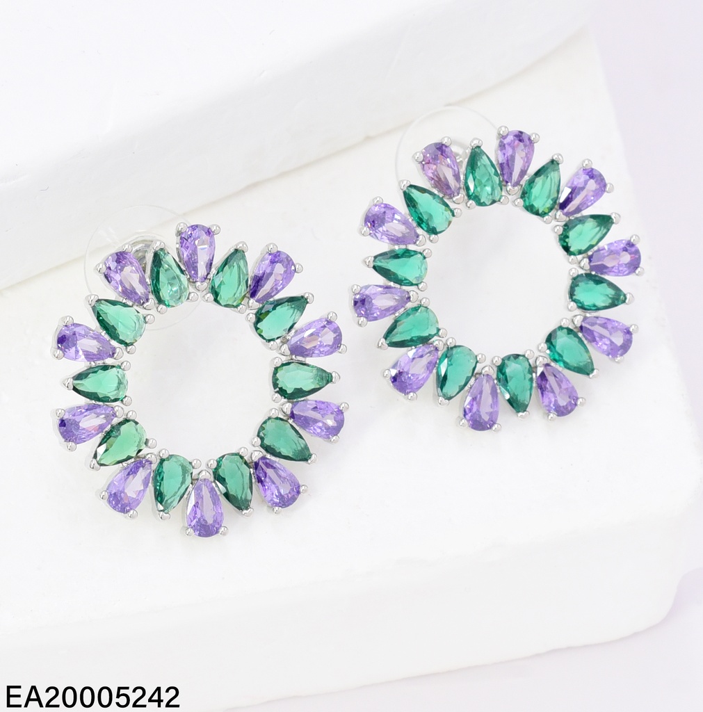 ARETES PLAT CIRCULO ZIRC VERDES/ MORADAS EE4739-6