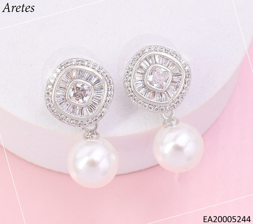 ARETES PLAT.ROMBO ZIRC.C/PERLA COLGANTE EE4741-6