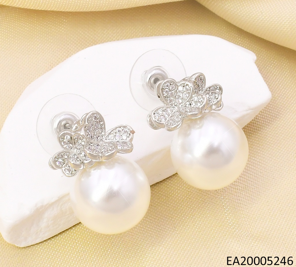 ARETES PLAT.TREBOL ZIRC.SOBRE PERLA EE4745-6