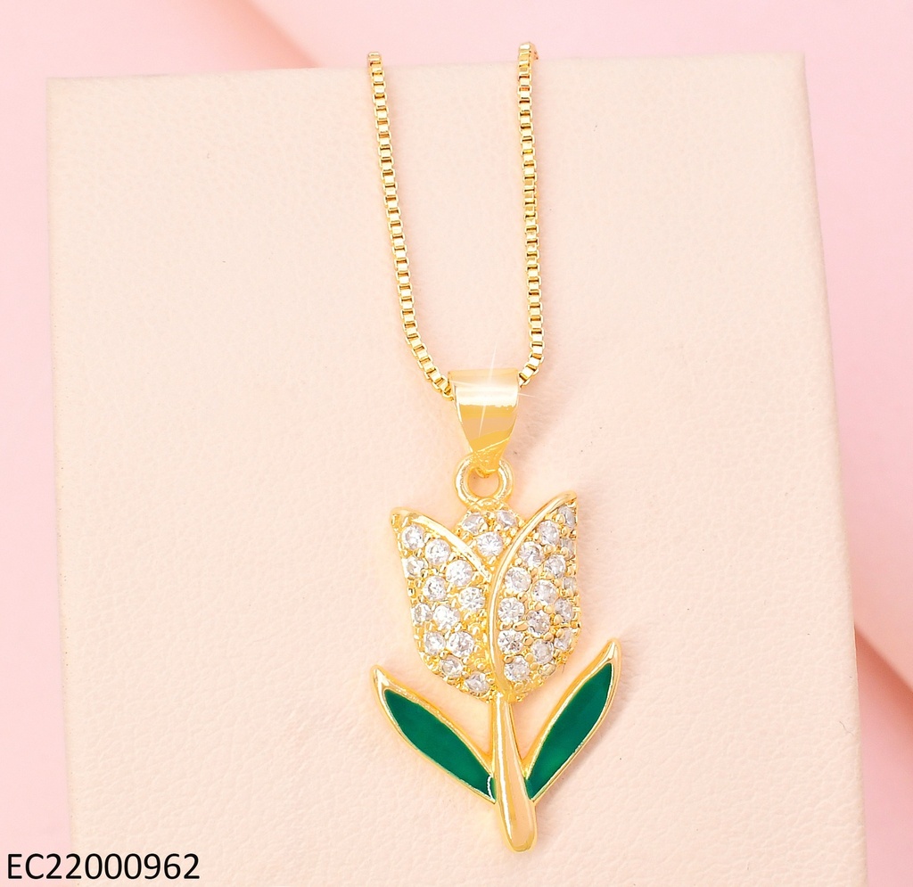 CADENA DORADA TULIPAN VERT. ZIRC CRISTAL  CE428-9