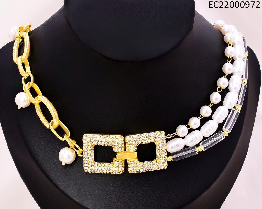 CADENA DOR PERLAS/ESLAB. OVALADOS /CUADROS ZIRC.CE444-9