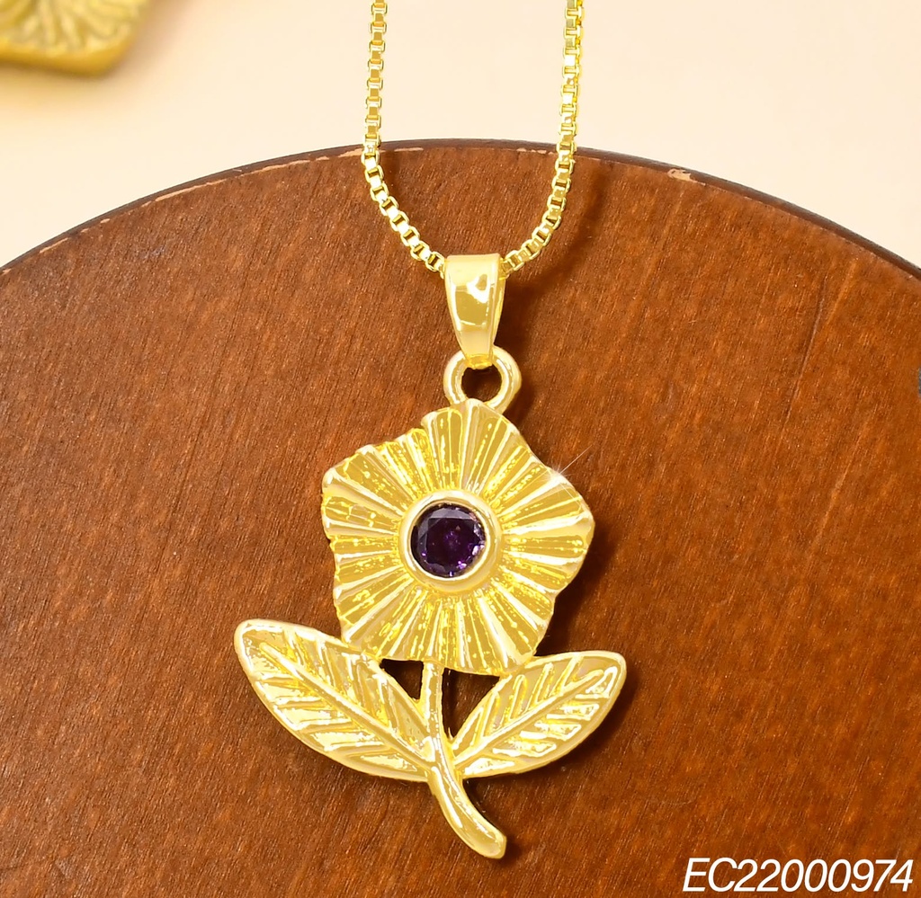 CADENA VENECIANA FLOR DORADA / ZIRC. LILA CE457-314