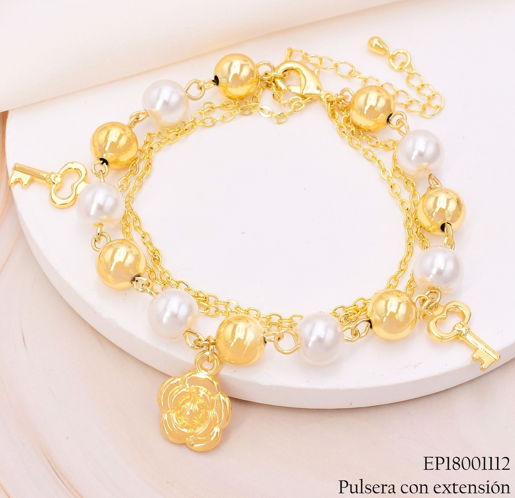 PULSERA DOBLE PELOTAS/PERLAS-DIJES 🗝️🏵️BE580-9