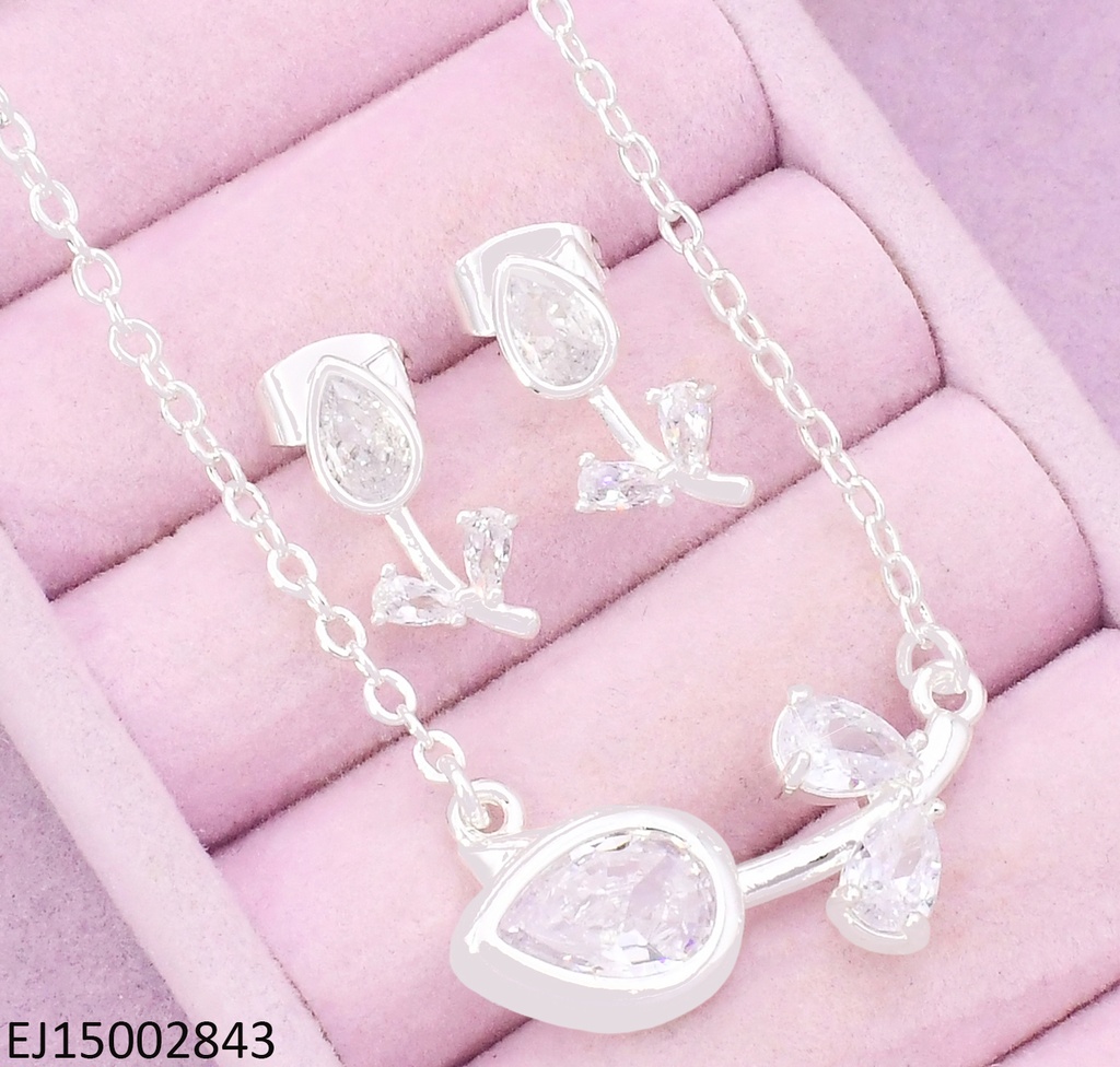 SET PLATEADO TULIPAN ZIRC CRISTAL SE1142-9 (TLP)