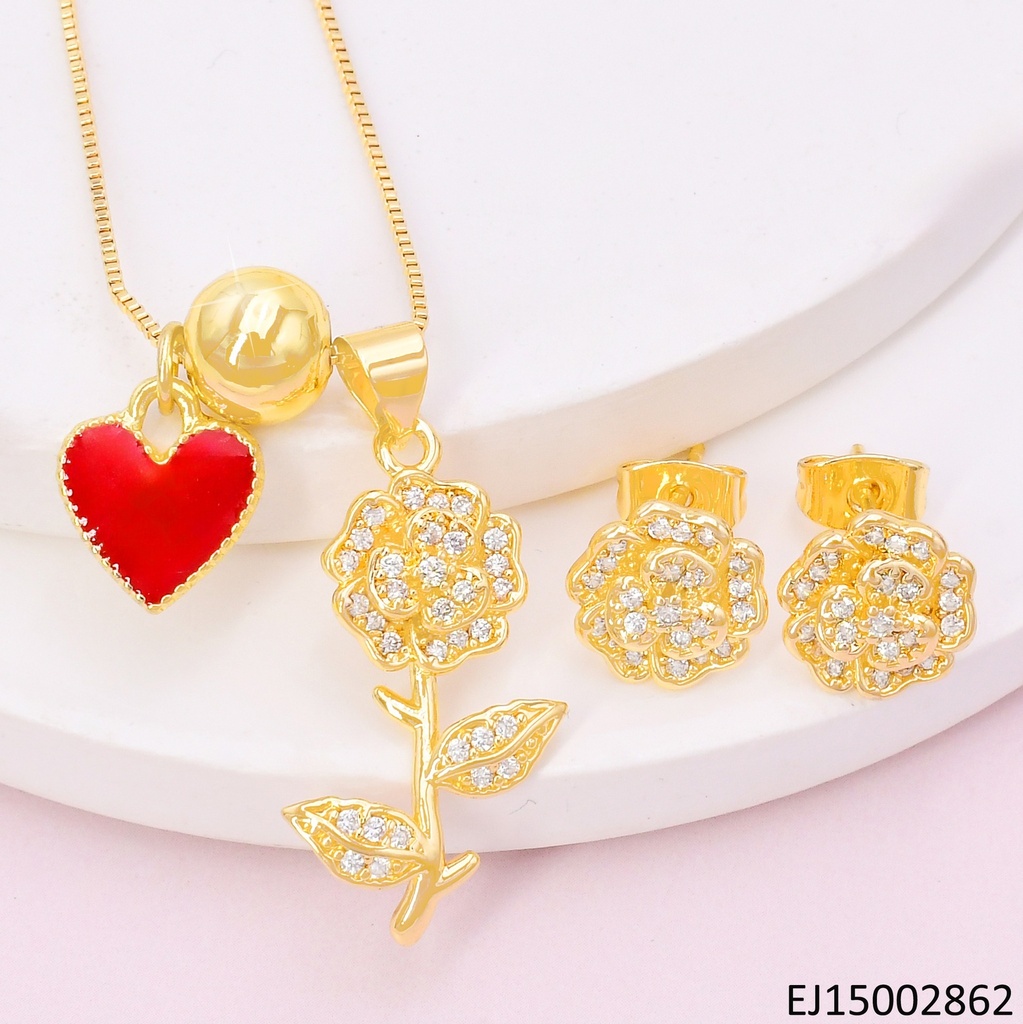 SET DORADO FLOR ZIRC/ CORAZON/PELOTITA SE1151-9 (TLP)