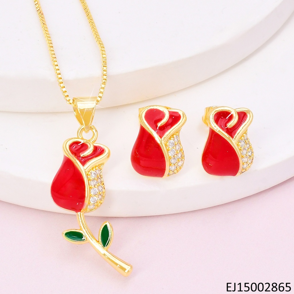 SET DORADO TULIPAN ROJO/ZIRC. CRISTAL SE1154-9 (TLP)