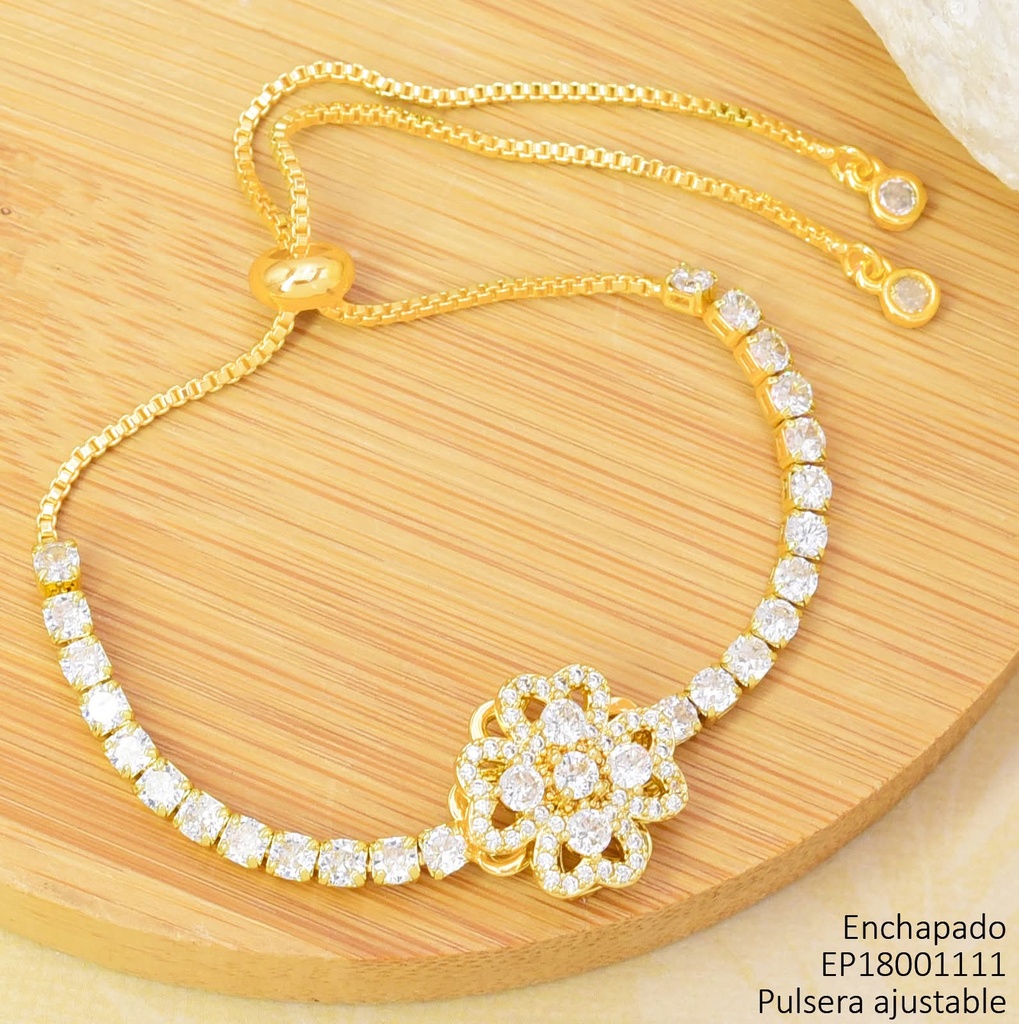 PULSERA DOR AJUSTABLE FLOR ANTI-ESTRES / ZIRC. CRISTAL BE702-9